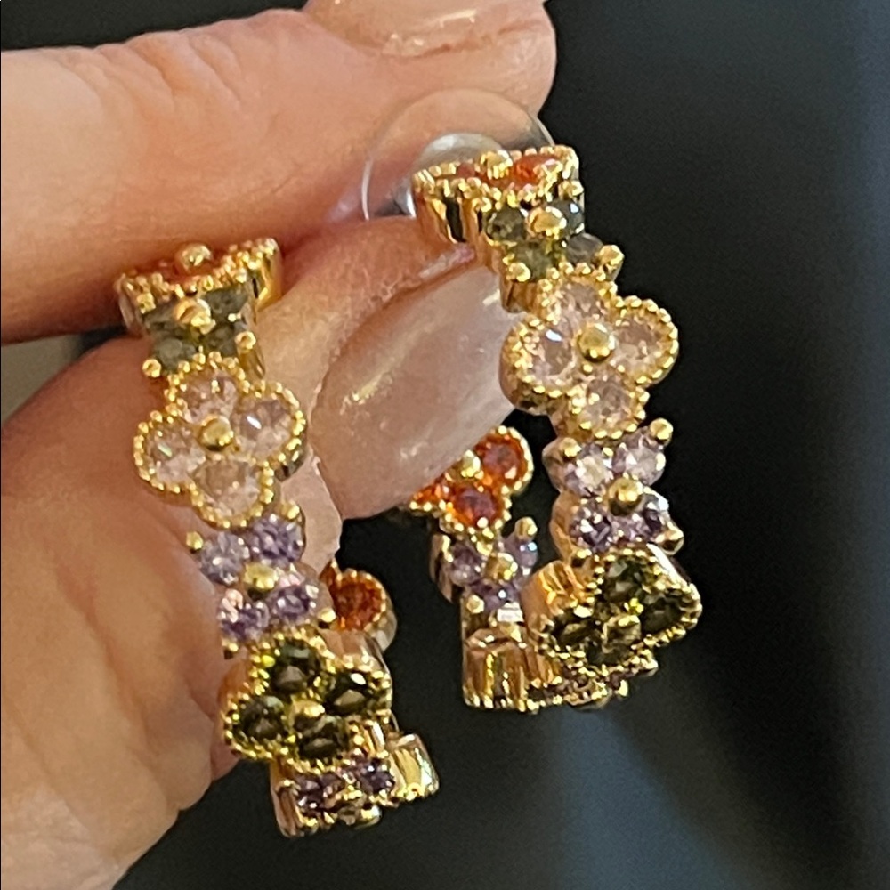 Floral Gold and Multicolor Hoop Earrings